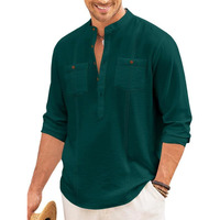 Macsivo Cotton Blend Solid Casual Short Kurta For Men Long Sleeve Mandarin Collar Stylish Shirt Kurta For Men Green