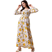 Sheetal Associates Womens Floral Printed Crepe Full Length Dress Yellow