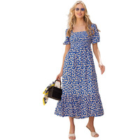 Sheetal Associates Womens Casual Flower Print Puff Sleeves Maxi Dress - Pack Of 1 Blue