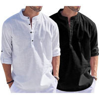 Hemrin Combo Of Men Solid Cotton Blend Straight Kurta Shirt Pack Of 2