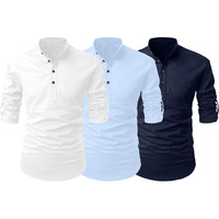 Finivo Fashion Combo Of Mens Cotton Blend Solid Full Sleeve Short Kurta