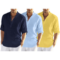 Zombom Mens Cotton Polyester Blend Solid Full Sleeve Kurta Shirt, Combo Set Of 3, Multicolor, Xl