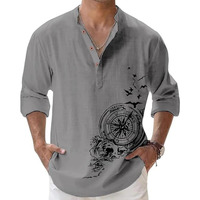 Deelmo Mens Cotton Blend Mandarin Collar Regular Fit Full Sleeve Casual Short Kurta, Grey, Xl