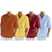 Zombom Mens Cotton Blend Solid Full Sleeve Regular Fit Kurta Shirt, Multicolor, Xl, Combo Set Of 4