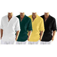 Zombom Mens Cotton Blend Solid Full Sleeve Regular Fit Kurta Shirt, Pack Of 4, Multicolor, Xl