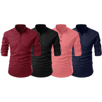 Zombom Mens Cotton Polyester Blend Solid Full Sleeve Regular Fit Kurta Shirt, Multicolor, Xxl, Combo Set Of 4