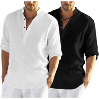 Zombom Mens Cotton Polyester Blend Solid Full Sleeve Regular Fit Kurta Shirt, White And Black, M, Combo Set Of 2