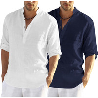 Zombom Combo Of Mens Cotton Polyester Blend Solid Full Sleeve Kurta Shirt Pack Of 2