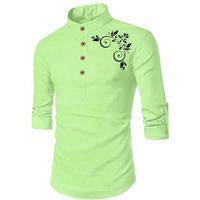 Deemoon Mens Full Sleeve Short Kurta Shirt With A Trendy Mandarin Collar Crafted From A Premium Cotton Blend For Comfort Ideal For Casual And Semi-Formal Occasions Lemon