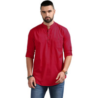 Deemoon Mens Cotton Blend Full Sleeve Short Kurta With Mandarin Collar Crafted From A Premium Cotton Blend Red