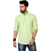 Deemoon Mens Cotton Blend Full Sleeve Short Kurta With Mandarin Collar Crafted From A Premium Cotton Blend Pista