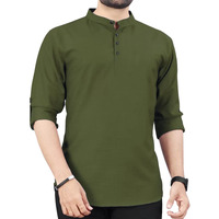 Deemoon Mens Cotton Blend Kurta With Solid Regular Fit Mandarin Collared Neck Full Sleeve And Waist Length | Kurtas For Men | Mahendi_2Xl