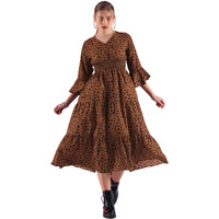 Sheetal Associates Womens Crepe Midi Frock Dress With 3/4 Flare Sleeves V- Neck Polka Dots Pattern And Fit & Flare Calf Length Maroon