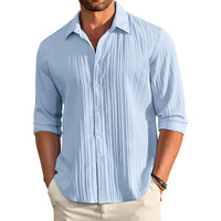 Deelmo Mens Casual Button Down Shirts Long Sleeve Linen Shirt Fashion Textured Beach Summer Shirt Sky Blue
