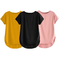 Fabricorn Combo Of Three Plain Black, Mustard Yellow And Dusty Rose Round Neck Up And Down Cotton Tshirt For Women (Black, Mustard Yellow, Dusty Rose, Large)