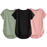 Fabricorn Combo Of Three Plain Black, Sage Green And Dusty Rose Round Neck Up And Down Cotton Tshirt For Women (Black, Sage Green, Dusty Rose, Xx-Large)