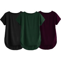 Fabricorn Combo Of Three Plain Bottle Green, Black And Wine Round Neck Up And Down Cotton Tshirt For Women (Bottle Green, Black, Wine, Large)