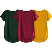 Fabricorn Combo Of Three Plain Maroon, Bottle Green And Mustard Yellow Round Neck Up And Down Cotton Tshirt For Women (Maroon, Bottle Green, Mustard Yellow, 3X-Large)