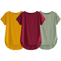 Fabricorn Combo Of Three Plain Maroon, Mustard Yellow And Sage Green Round Neck Up And Down Cotton Tshirt For Women (Maroon, Mustard Yellow, Sage Green, 3X-Large)
