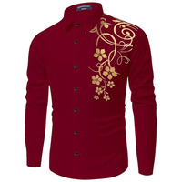 Zartha Mens Regular Fit Printed Pattern Cotton Blend Shirt With Collared Neck Long Sleeve And Standard Length | Shirt For Man Maroon