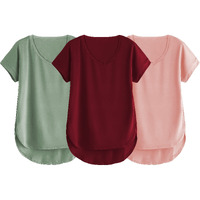 Fabricorn Combo Of Three Plain Maroon, Sage Green And Dusty Rose V-Neck Up And Down Cotton Tshirt For Women (Maroon, Sage Green, Dusty Rose, Small)