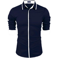 Zombom Mens Solid Regular Fit Cotton Blend Casual Shirt With Spread Collar & Full Sleeves Shirt For Men Navy Blue