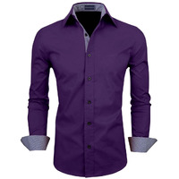 Zombom Mens Classic Cotton Blend Regular Fit Full Sleeve Spread Collar Casual Shirt For Men Purple