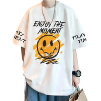 Thalasi Mens Letter Print Oversized Fit T-Shirt (Tts_661_Anime_White (Tts_667_Smilie,White-L)