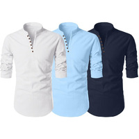 Finivo Fashion Mens Cotton Magic Solid Full Sleeve Kurta Shirt Pack Of 3 (Large, White-Sky-Navy)
