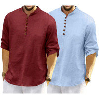 Macsivo Mens Cotton Full Sleeve Short Kurta (Pack Of 2) (Large, Sky Blue & Maroon)