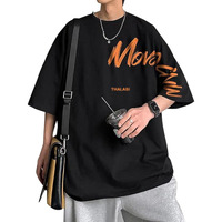 Thalasi Aesthetic Korean Style Blue Oversized T Shirts For Men - Baggy Fit T-Shirts With Down Shoulder And Half Sleeves & Branded Cotton Anime T Shirts For Men