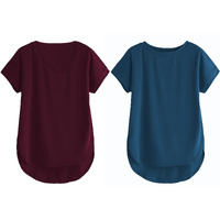 Fabricorn Combo Of Plain Wine V-Neck And Airforce Blue Round Neck Up And Down Cotton Tshirt For Women (Wine And Airforce Blue, Medium)