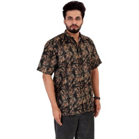 Brown Culture Mens Cotton Blend Abstract Print Shirt With Spread Collared Half Sleeves Standard Length And Button Down Closure Type | Shirt For Man_Xxl Black-Brown