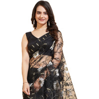 Vairagee Womens Soft Net Flower Embroidered Border Work Saree And Unstitched Lilac Blouse Piece With Lace Work | Saree For Wedding | 6142_3