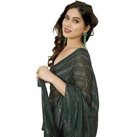 Vairagee Women Soft Rimzim Silk Dark Green Striped Pattern Ready To Wear Embroidery Saree (2055_2)