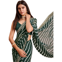 Vairagee Women Stylish Georgette Green Striped Pattern Embroidery Border Work Saree (6216_6)