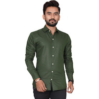 Besix Mens Cotton Blend Solid Shirt With Spread Collared Full Sleeve Button Closure Curved Hem Straight Length And One Pocket | Csrmnkt_Mehandigreen_Xl Mehandi Green