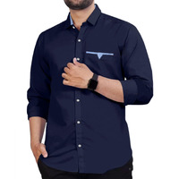 Finivo Fashion Mens Cotton Regular Fit Casual Shirt (Small, Navy Blue)