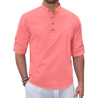 Zombom Mens Kurta || Chinese Collar Long Sleeves || Straight Hip Length Kurtas || Short Kurta For Men || For Festival || Function || Occasion Wear Fancy Kurta Peach