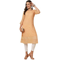 Vairagee Womens Georgette Straight Cut Round Neck Kurta With Beautiful Lucknowi Chickankari Work (1631) Orange