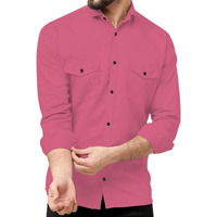 Rebelify Double Pocket Mens Casual Shirt - Regular Fit, Solid Spread Collar, Versatile Everyday Wear, Comfortable And Stylish Design, Ideal For All Seasons Pink