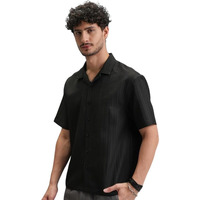 Funky Rich Mens Solid Classic Fit Shirt (Njk-3293-Black-L_S-Black