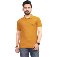 More & More Mens Solid Regular Fit T-Shirt (Bb Polo Mustred Yellow