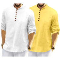Macsivo Mens Cotton Full Sleeve Short Kurta (Pack Of 2) (Small, White & Yellow)