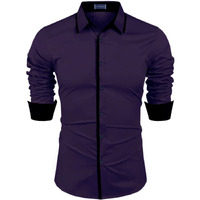 Zombom Mens Solid Regular Fit Cotton Blend Casual Shirt With Spread Collar & Full Sleeves Shirt For Men Purple