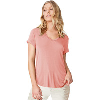 Fabricorn Regular Fit Solid Dusty Rose Colour Cotton V-Neck Up Down Hem Short Sleeve Tshirt For Womens (Dusty Rose, X-Large)