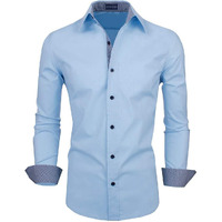 Zombom Mens Solid Cotton Blend Regular Fit Full Sleeve Collared Neck Casual Shirt Blue