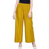Fashion Gallery Womens 14Kg Rayon Cotton Gold Color Waist Size 28 Inch With 39 Inch Length Elasticated Relaxed Fit Palazzo For Girls(Rayon Cotton Palazzo Gold Waist Size 28)