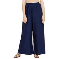Fashion Gallery Womens Rayon Relaxed Fit Palazzo Pants With Full Length Pull On Closure And Elasticated Flexible Waist|Palazzo Pant For Woman Navyblue