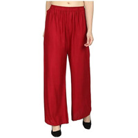 Fashion Gallery Womens Rayon Relaxed Fit Palazzo Pants With Full Length Pull On Closure And Elasticated Flexible Waist|Palazzo Pant For Woman Red